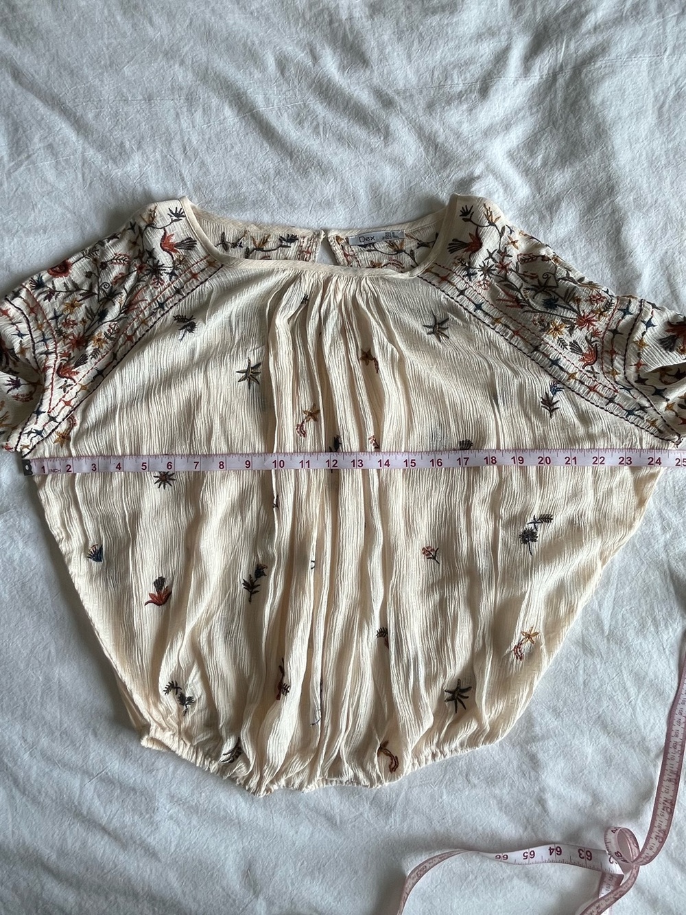 DEX Embroidered Boho Peasant Blouse Cream Floral Size M Prairie Fairycore 70’s - Picture 5 of 16